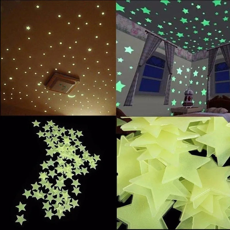 100Pcs Luminous Wall Stickers Glow In The Dark Stars Stickers For Kids Baby Room