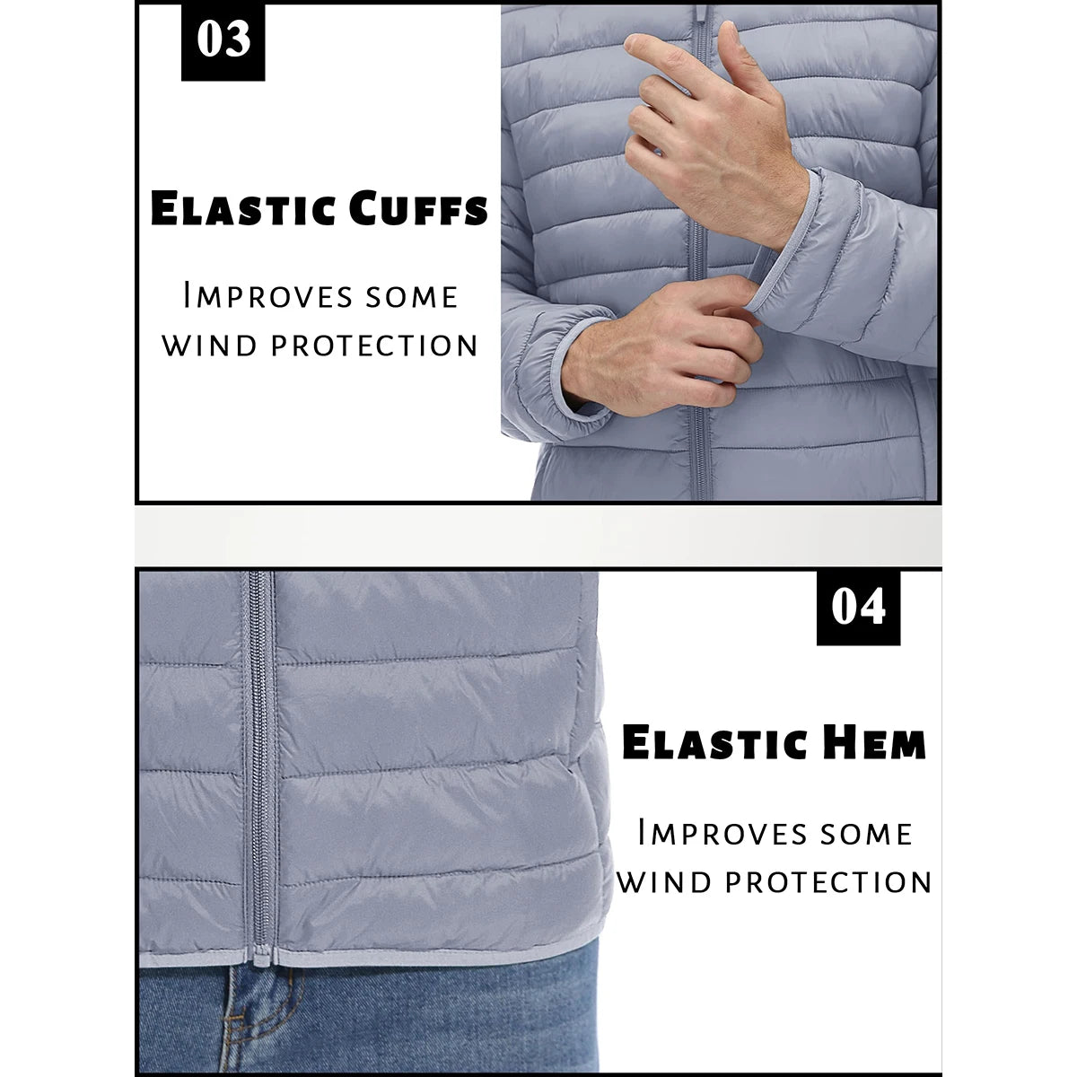 TACVASEN Men's Lightweight Puffer Jacket Stand Collar Full Zip Up Warmth Waterproof Jackets