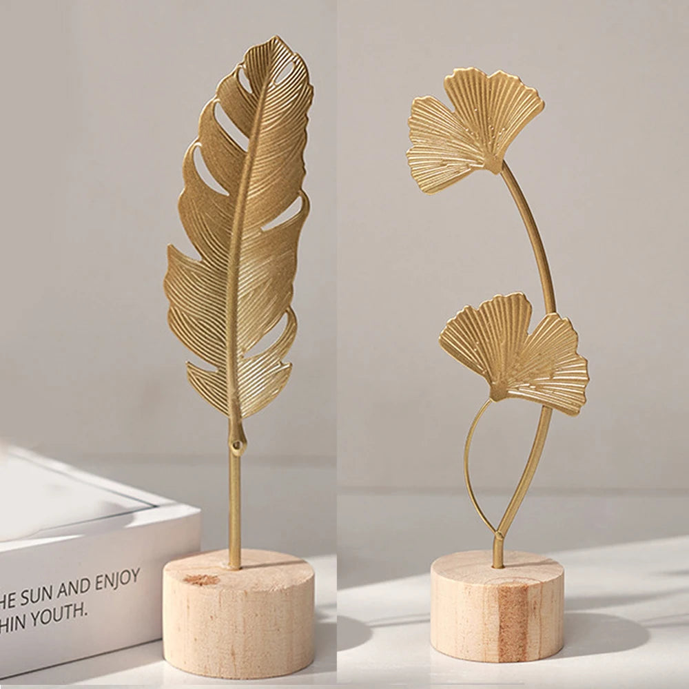 Nordic Gold Ginkgo Leaf Crafts Leaves Sculpture Luxury Living Room Decor