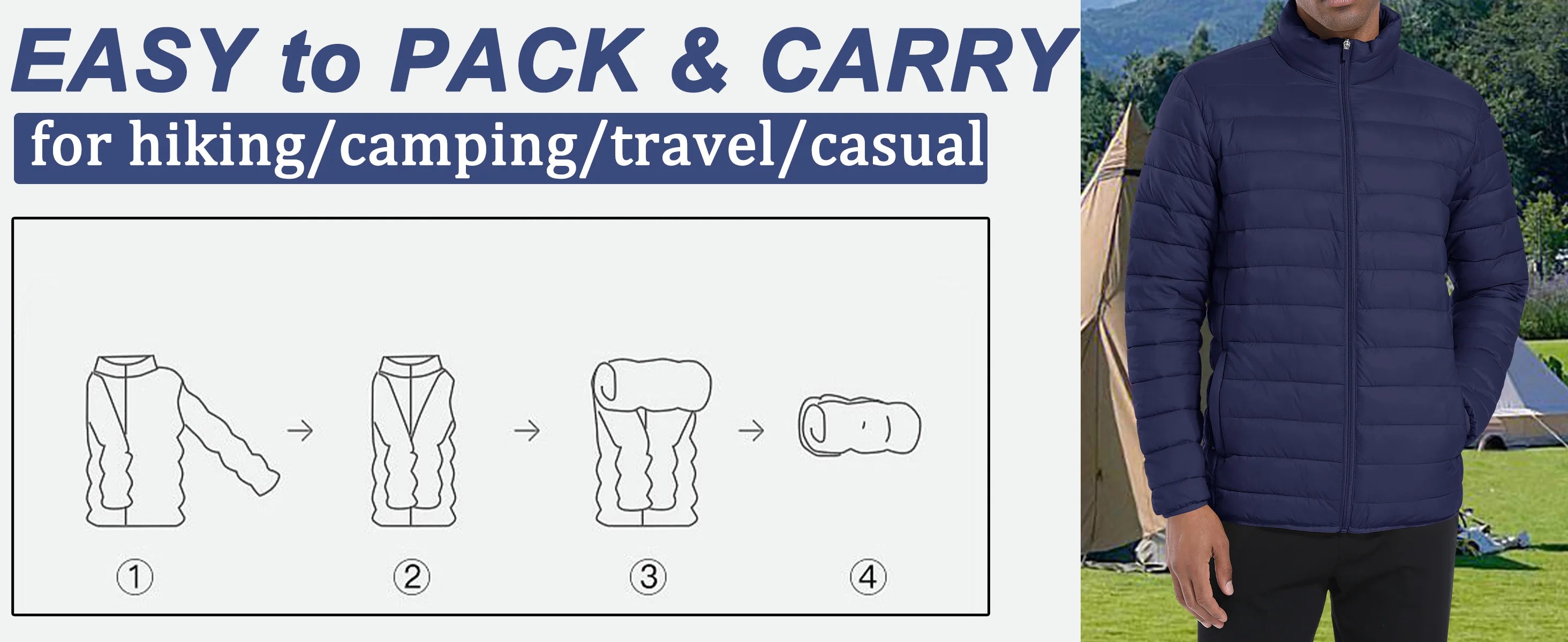 TACVASEN Men's Lightweight Puffer Jacket Stand Collar Full Zip Up Warmth Waterproof Jackets