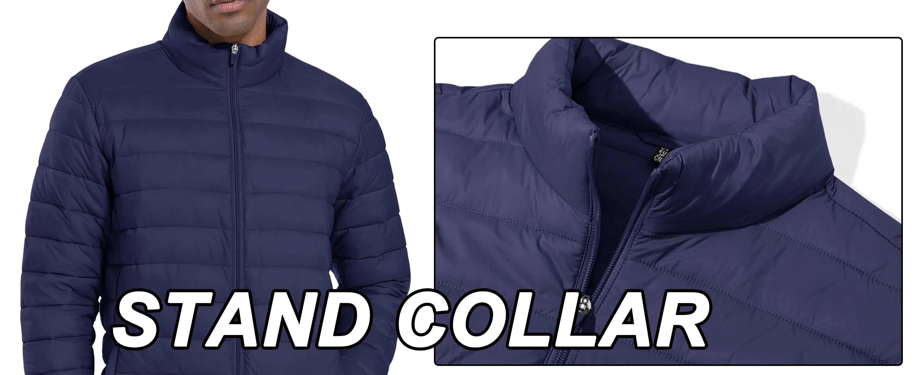 TACVASEN Men's Lightweight Puffer Jacket Stand Collar Full Zip Up Warmth Waterproof Jackets