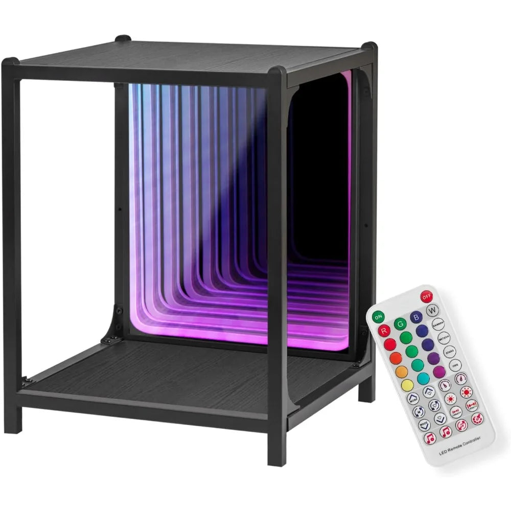 Storage Cabinet with LED Borderless Mirror Light, RGBW Display Cabinet, Adjustable Color Temperature