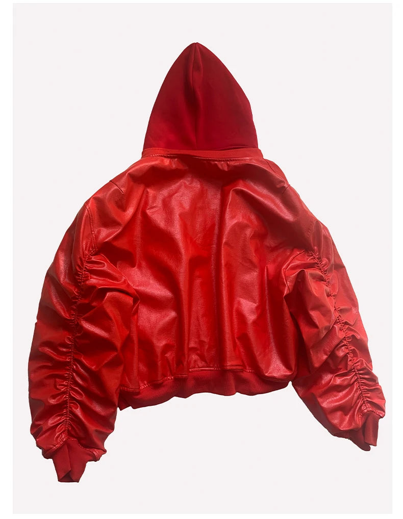 Mauroicardi Autumn Winter Oversized Cool Black Thickened Warm Pu Leather Bomber Jacket