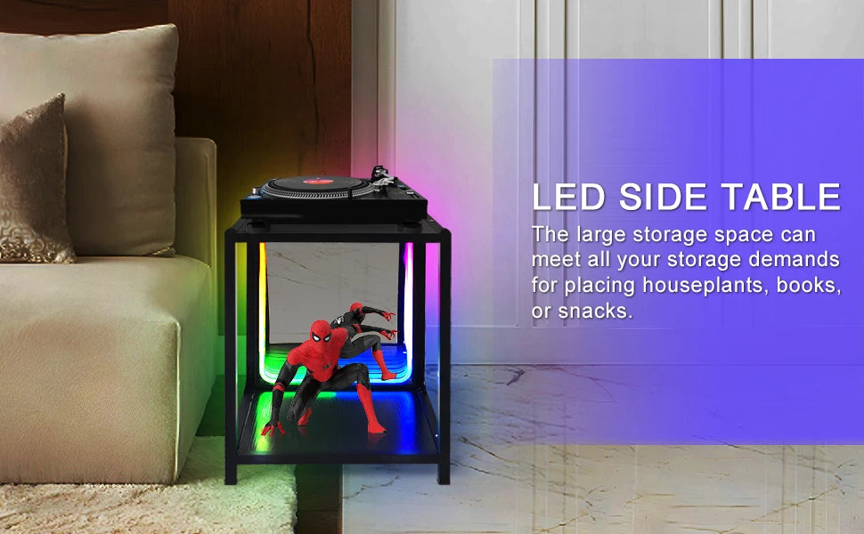 Storage Cabinet with LED Borderless Mirror Light, RGBW Display Cabinet, Adjustable Color Temperature