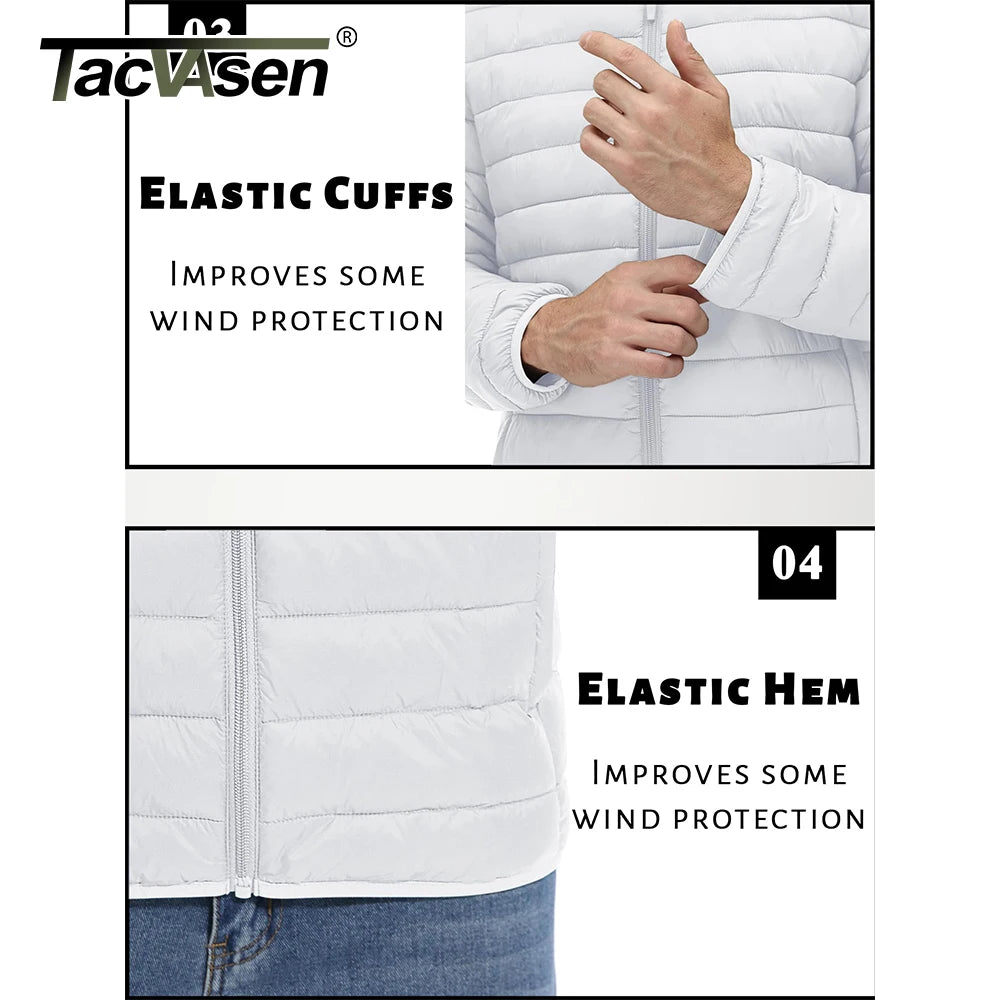 TACVASEN Men's Lightweight Puffer Jacket Stand Collar Full Zip Up Warmth Waterproof Jackets