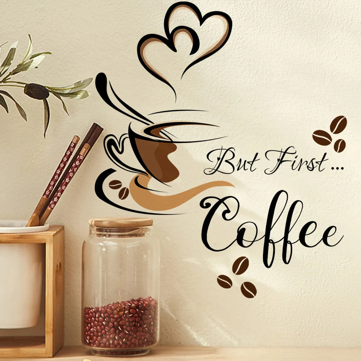 Coffee Cup Pattern Wall Stickers DIY Cafe Restaurant Living Room