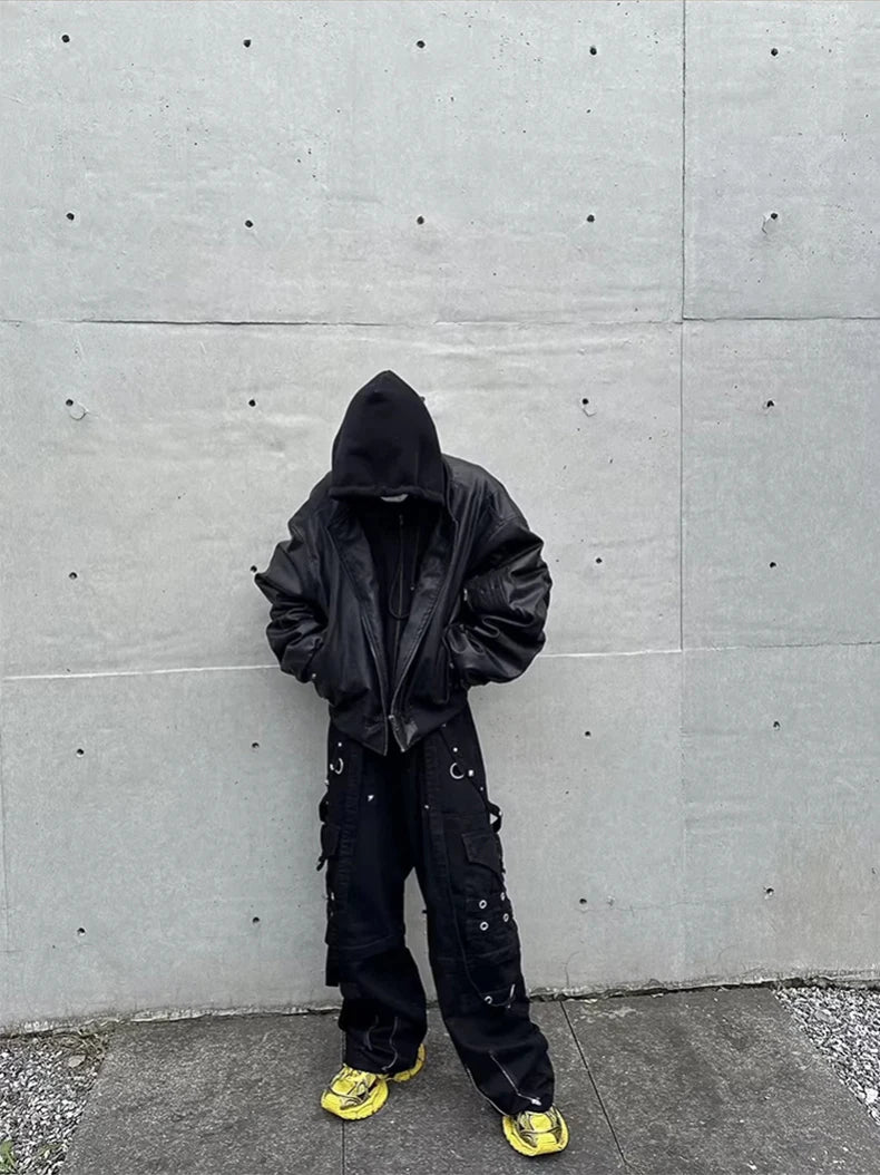 Mauroicardi Autumn Winter Oversized Cool Black Thickened Warm Pu Leather Bomber Jacket