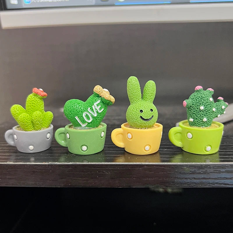 4Pcs/set Resin Succulent Cactus Mini Green Plant Bonsai Small Tree Pot