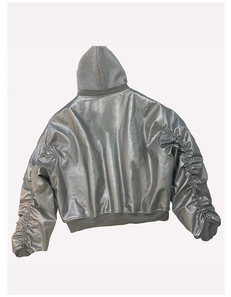 Mauroicardi Autumn Winter Oversized Cool Black Thickened Warm Pu Leather Bomber Jacket