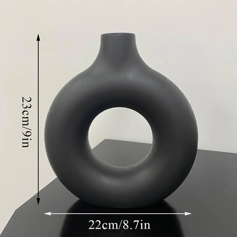 Donut Shape Flower Vase Oval Hollow Black Vases Fashion Home Living Room