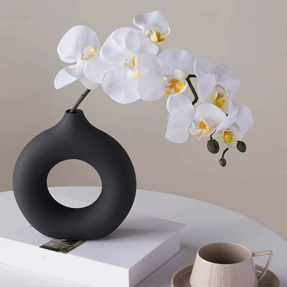 Donut Shape Flower Vase Oval Hollow Black Vases Fashion Home Living Room