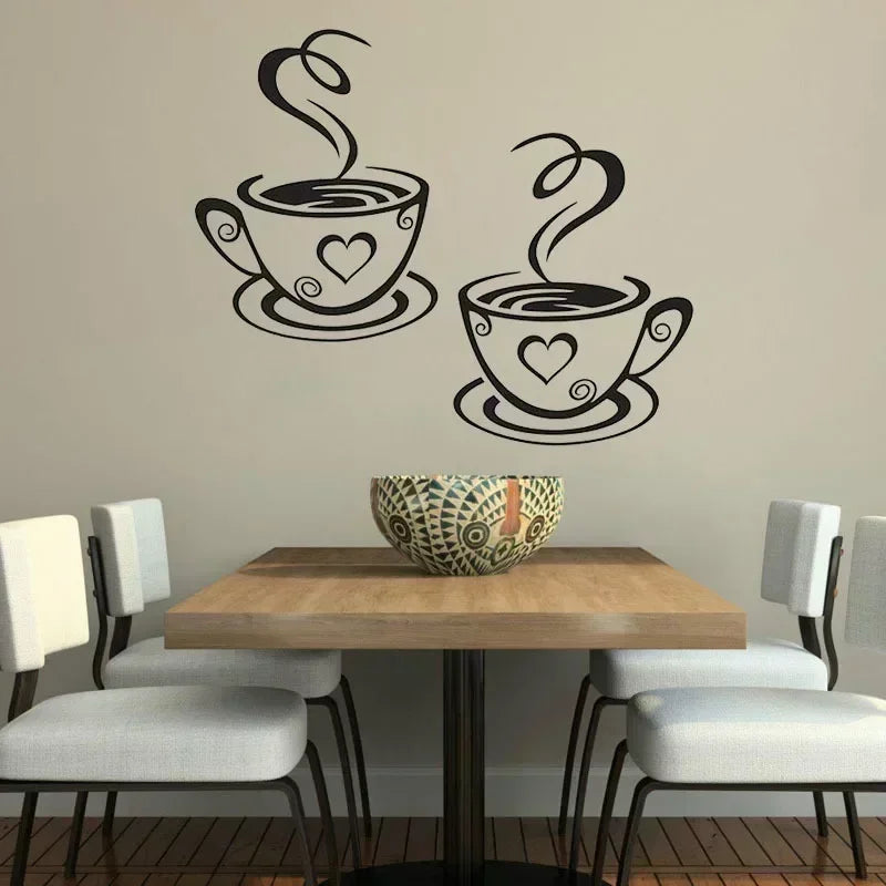 Coffee Cup Pattern Wall Stickers DIY Cafe Restaurant Living Room