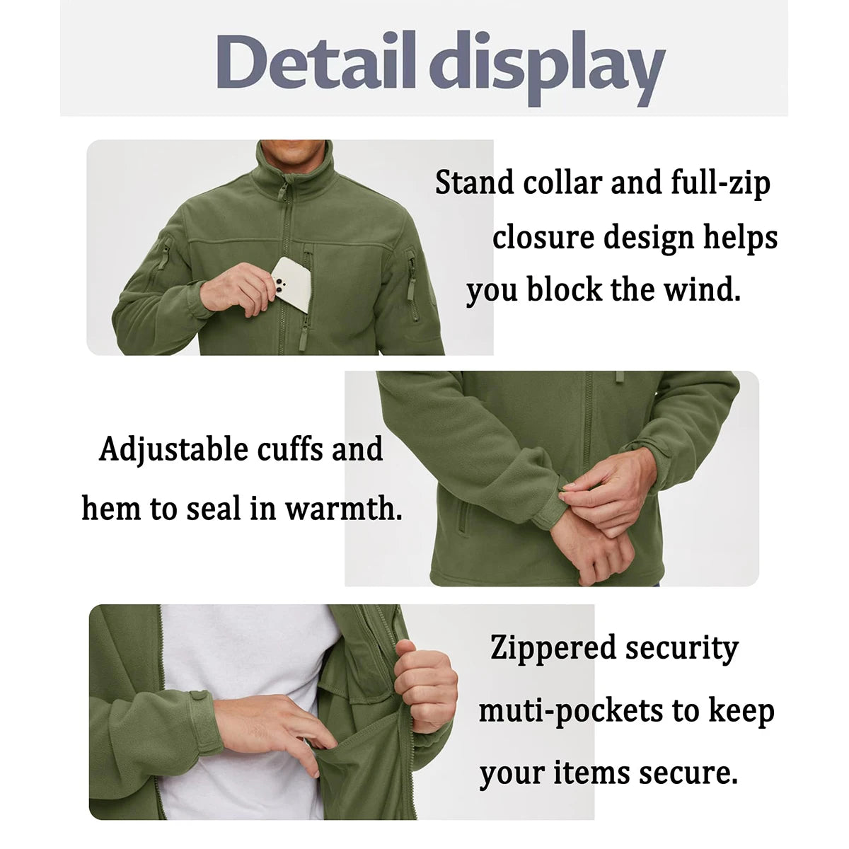 TACVASEN Men's Fleece Jacket Soft Warmth Windproof Full Zip Up Coat