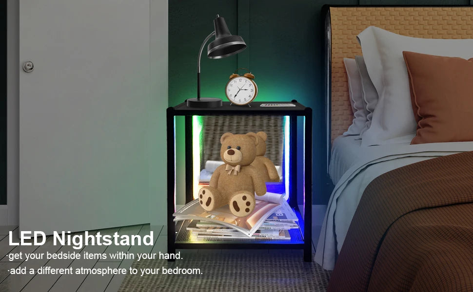 Storage Cabinet with LED Borderless Mirror Light, RGBW Display Cabinet, Adjustable Color Temperature