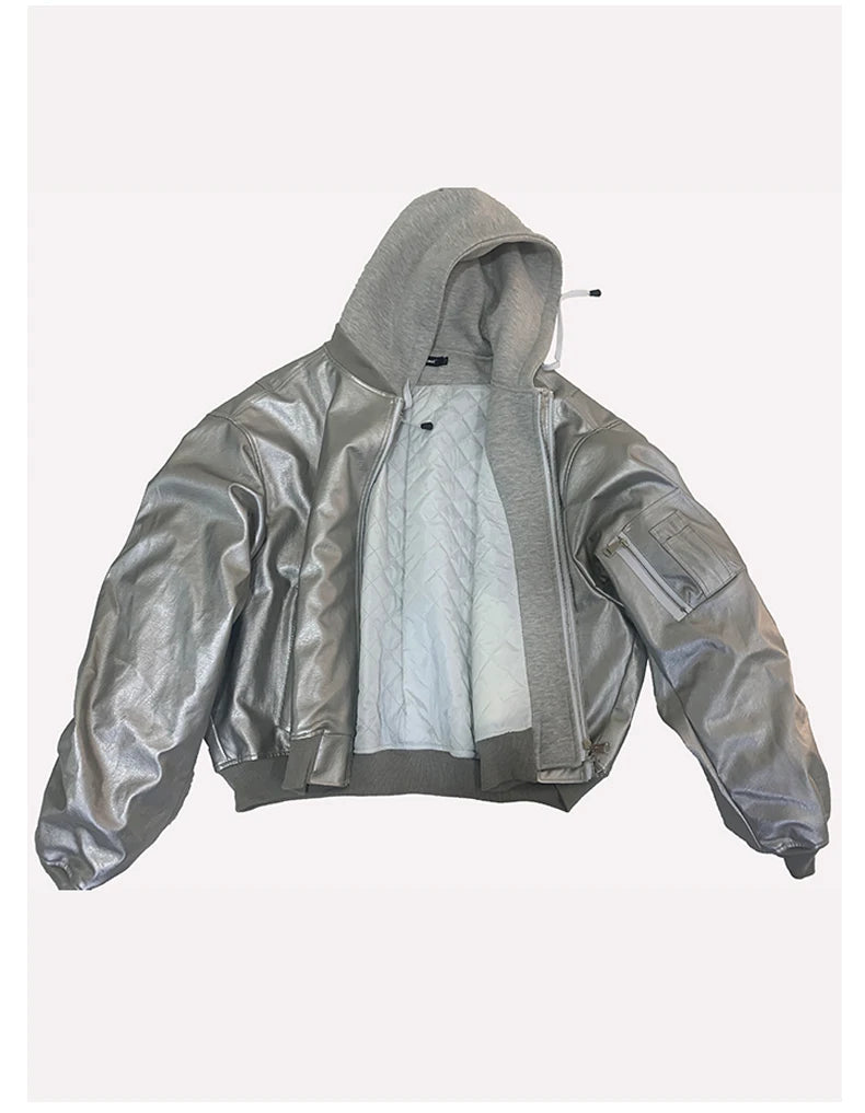 Mauroicardi Autumn Winter Oversized Cool Black Thickened Warm Pu Leather Bomber Jacket