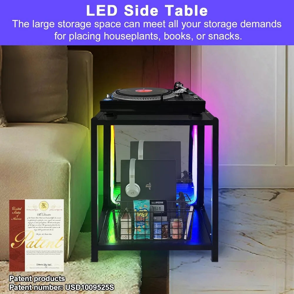 Storage Cabinet with LED Borderless Mirror Light, RGBW Display Cabinet, Adjustable Color Temperature