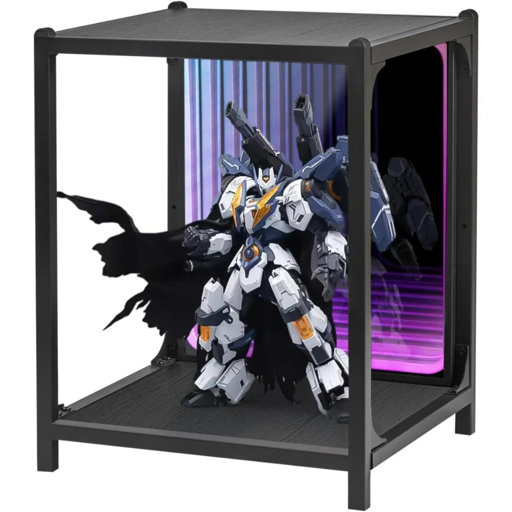 Storage Cabinet with LED Borderless Mirror Light, RGBW Display Cabinet, Adjustable Color Temperature