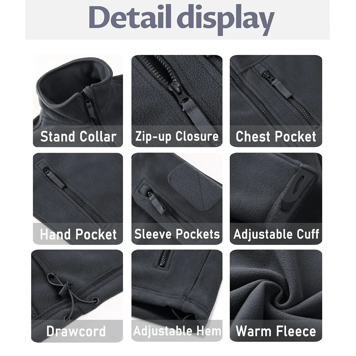 TACVASEN Men's Fleece Jacket Soft Warmth Windproof Full Zip Up Coat