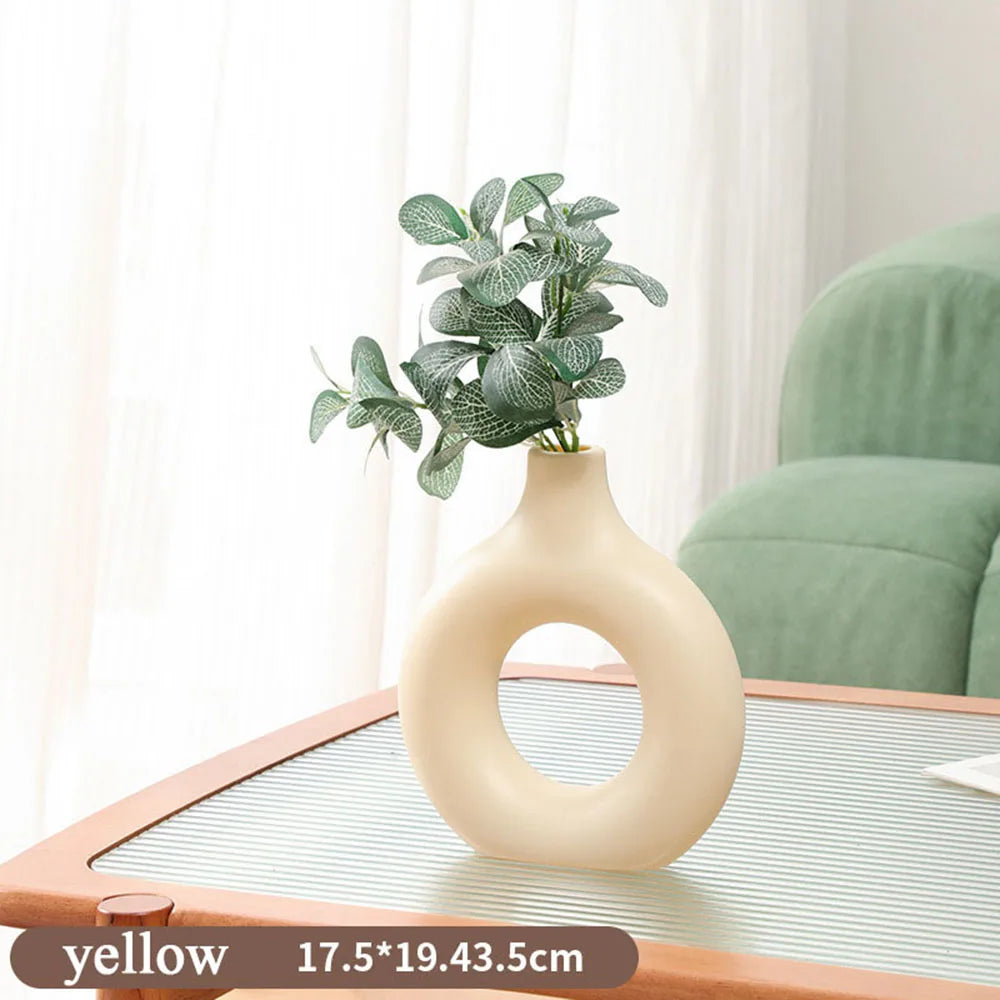 Donut Shape Flower Vase Oval Hollow Black Vases Fashion Home Living Room