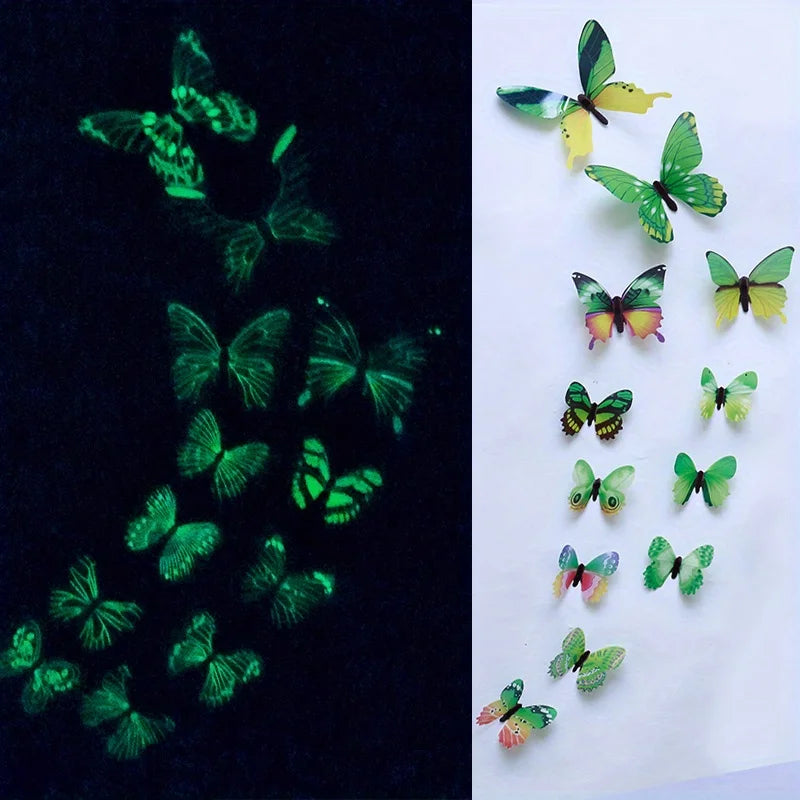 12Pcs Fashion 3D Luminous Butterfly Creative Wall Sticker