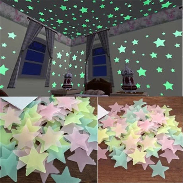 50 pcs Luminous Fluorescent Wall Stickers 3D Stars
