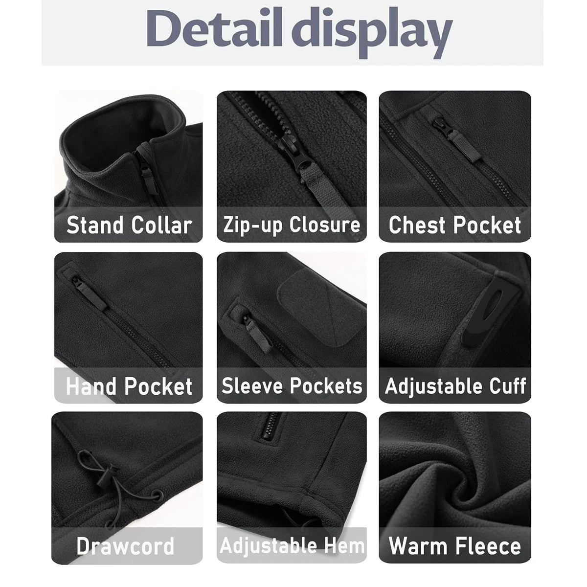 TACVASEN Men's Fleece Jacket Soft Warmth Windproof Full Zip Up Coat