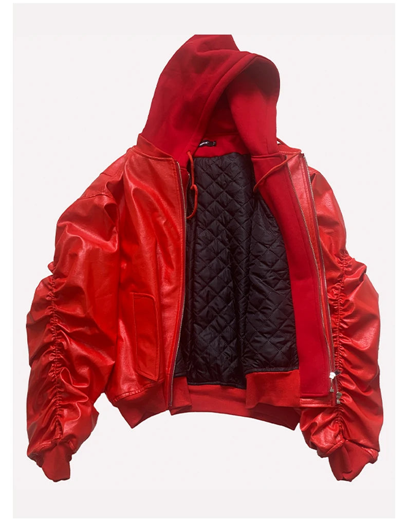 Mauroicardi Autumn Winter Oversized Cool Black Thickened Warm Pu Leather Bomber Jacket