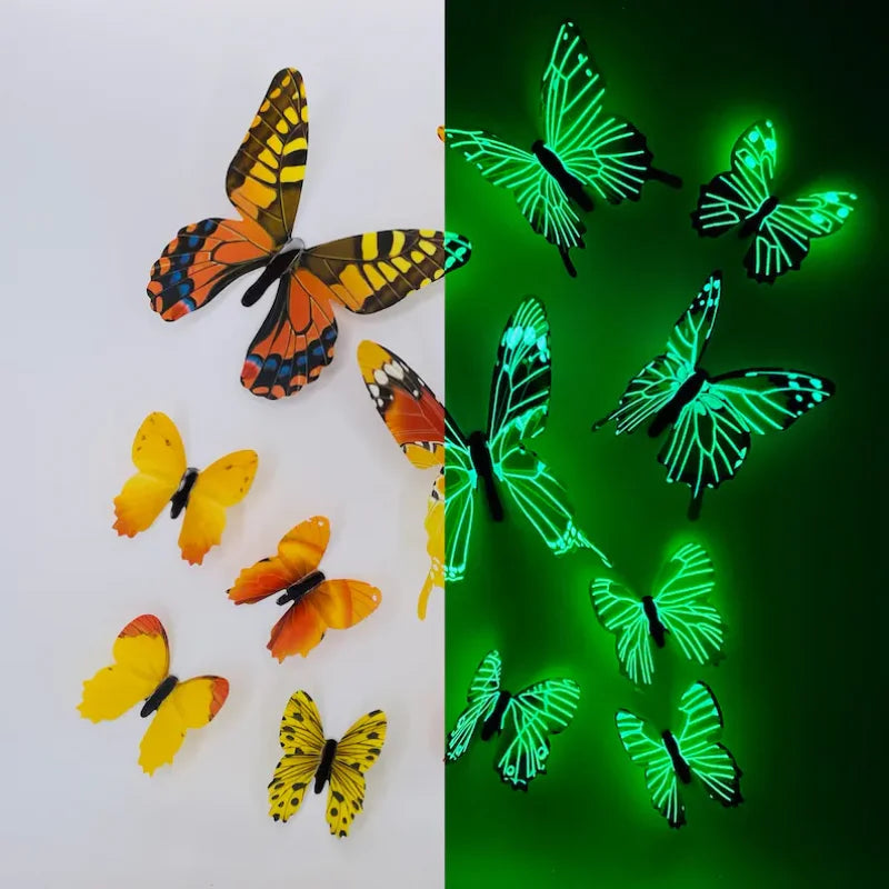 12Pcs Fashion 3D Luminous Butterfly Creative Wall Sticker