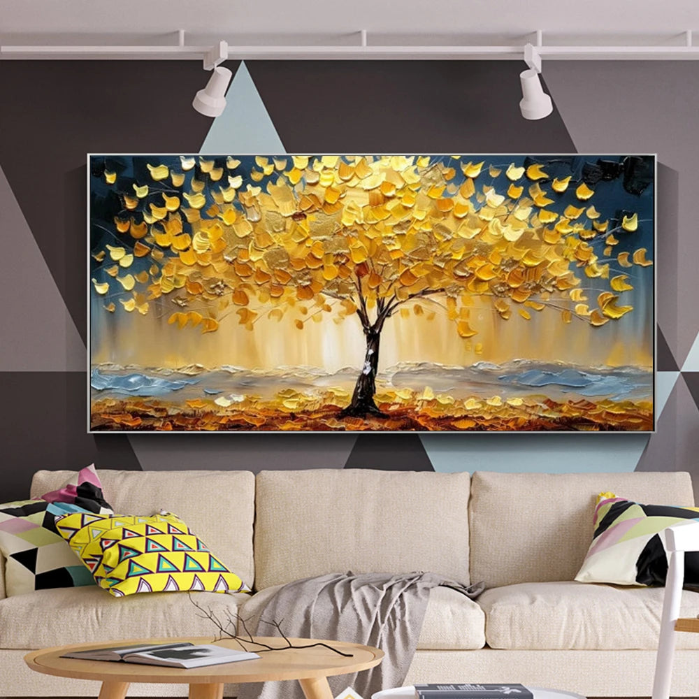 Abstract Golden Tree Prints Oil Painting on Canvas