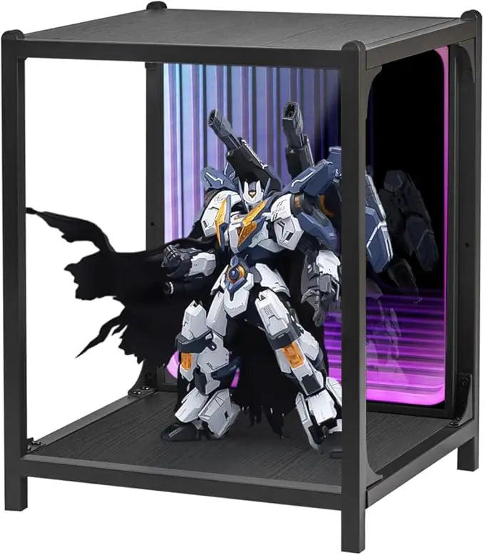 Storage Cabinet with LED Borderless Mirror Light, RGBW Display Cabinet, Adjustable Color Temperature