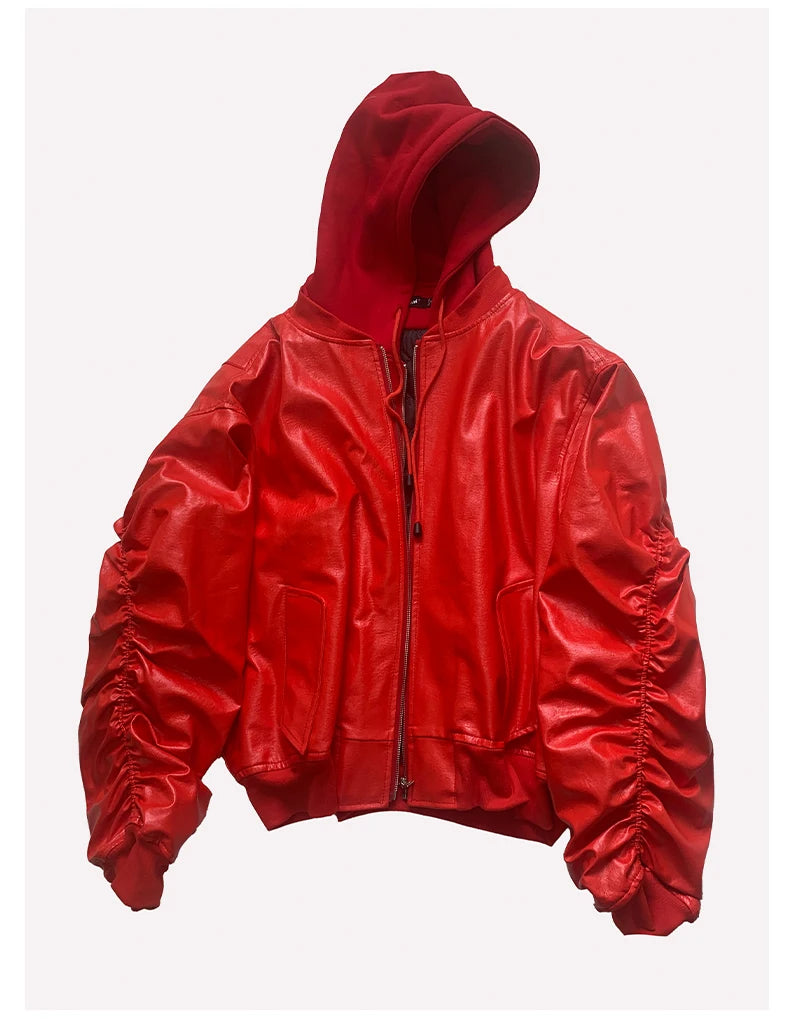 Mauroicardi Autumn Winter Oversized Cool Black Thickened Warm Pu Leather Bomber Jacket