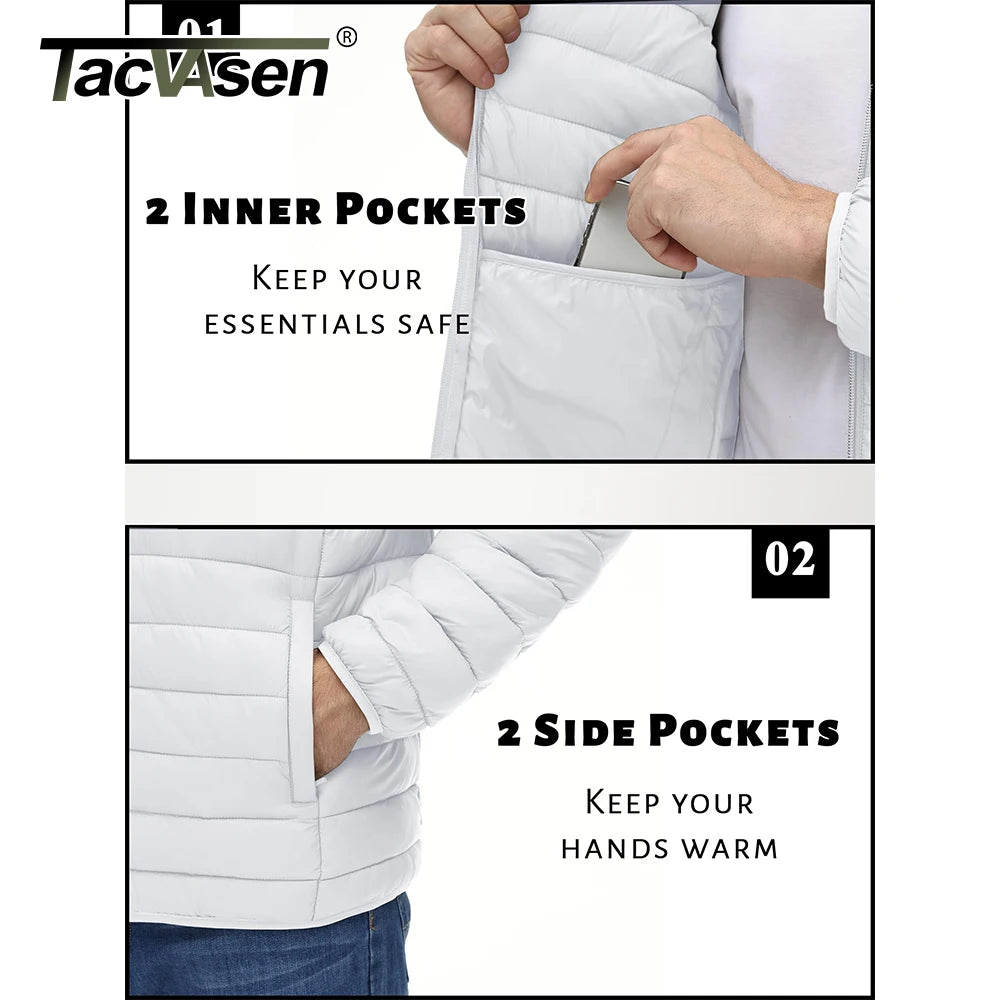 TACVASEN Men's Lightweight Puffer Jacket Stand Collar Full Zip Up Warmth Waterproof Jackets
