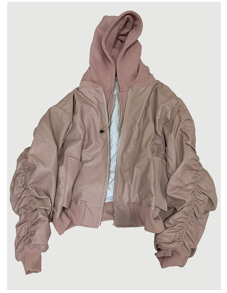 Mauroicardi Autumn Winter Oversized Cool Black Thickened Warm Pu Leather Bomber Jacket