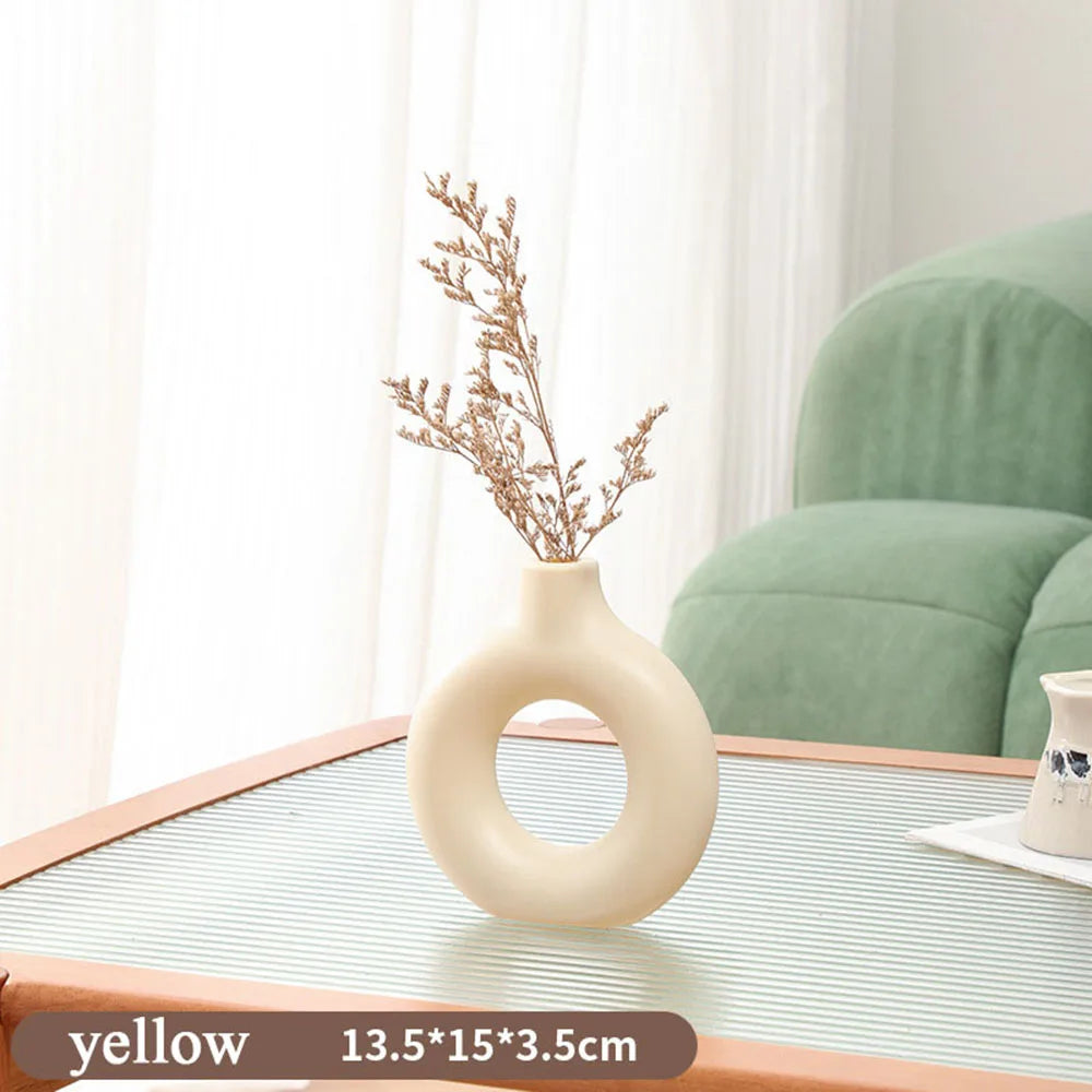 Donut Shape Flower Vase Oval Hollow Black Vases Fashion Home Living Room