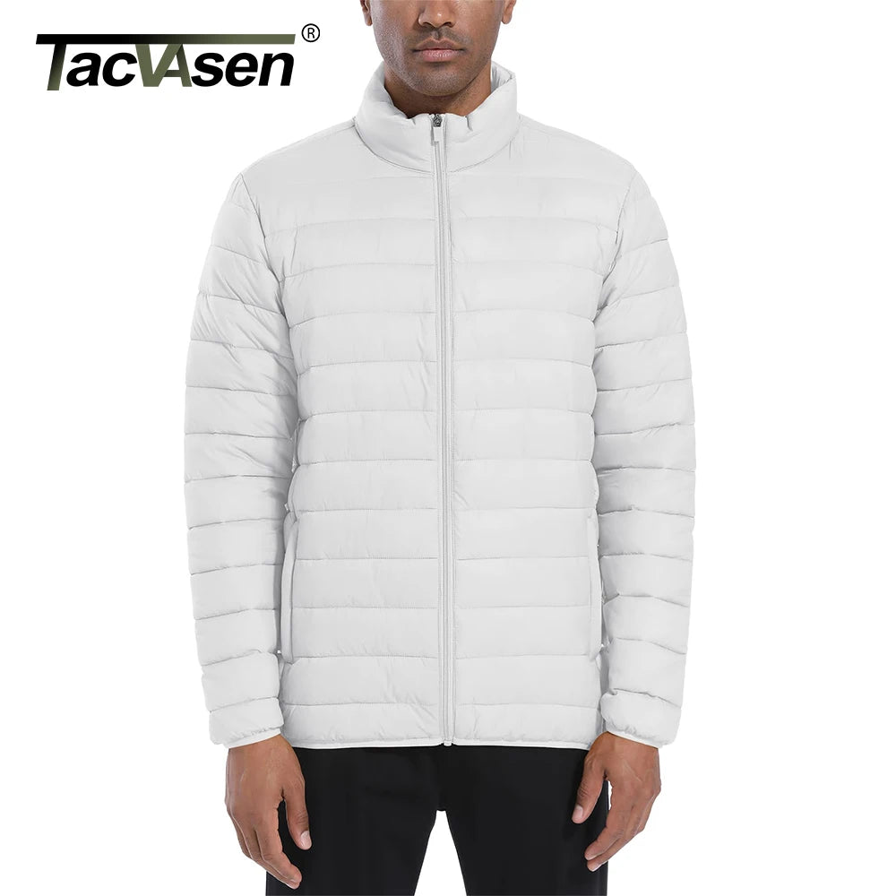 TACVASEN Men's Lightweight Puffer Jacket Stand Collar Full Zip Up Warmth Waterproof Jackets