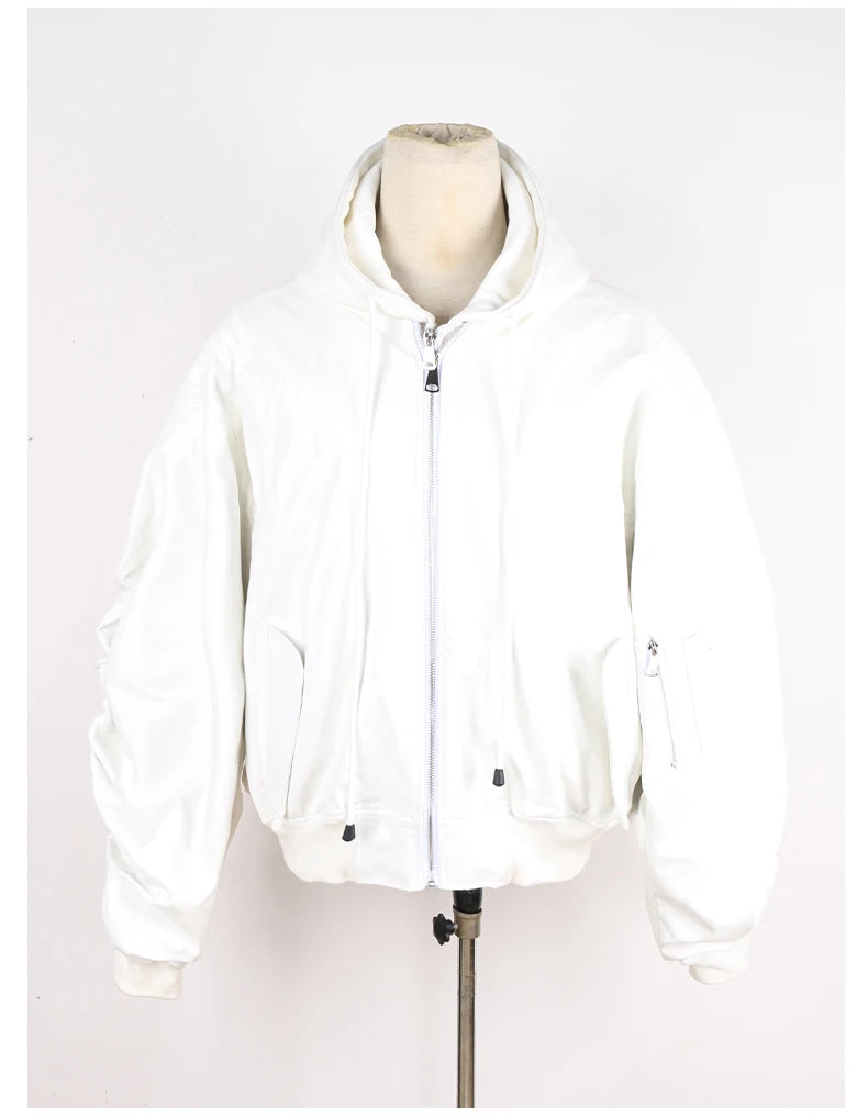 Mauroicardi Autumn Winter Oversized Cool Black Thickened Warm Pu Leather Bomber Jacket