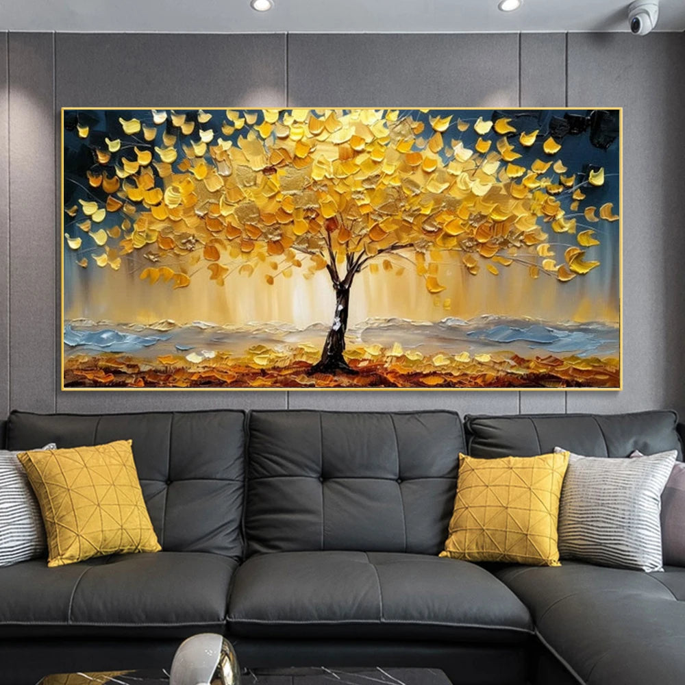 Abstract Golden Tree Prints Oil Painting on Canvas