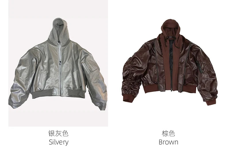 Mauroicardi Autumn Winter Oversized Cool Black Thickened Warm Pu Leather Bomber Jacket