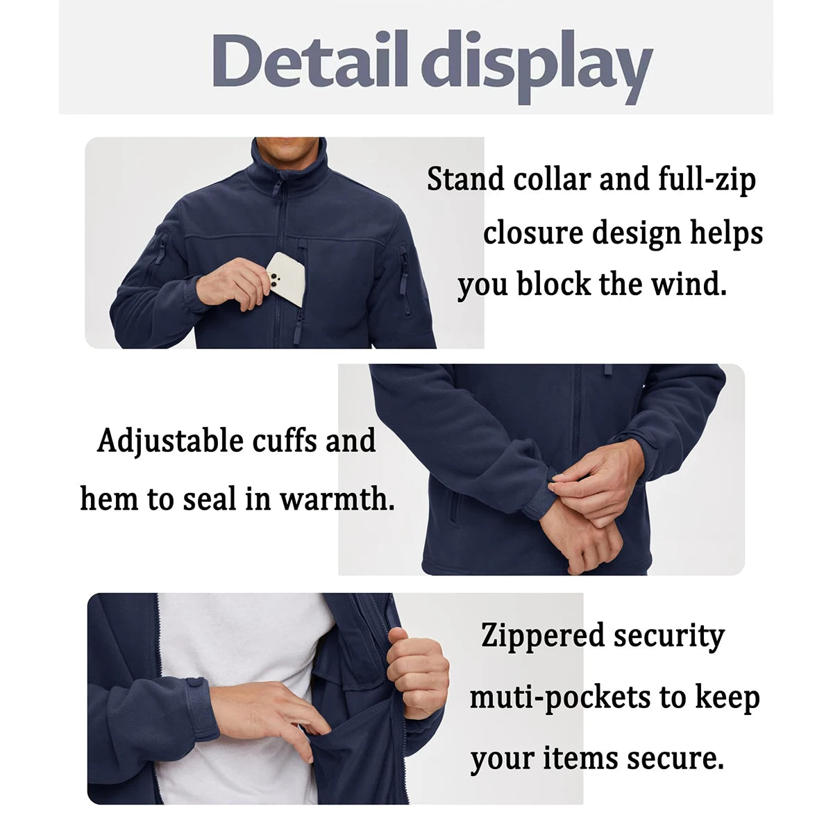 TACVASEN Men's Fleece Jacket Soft Warmth Windproof Full Zip Up Coat