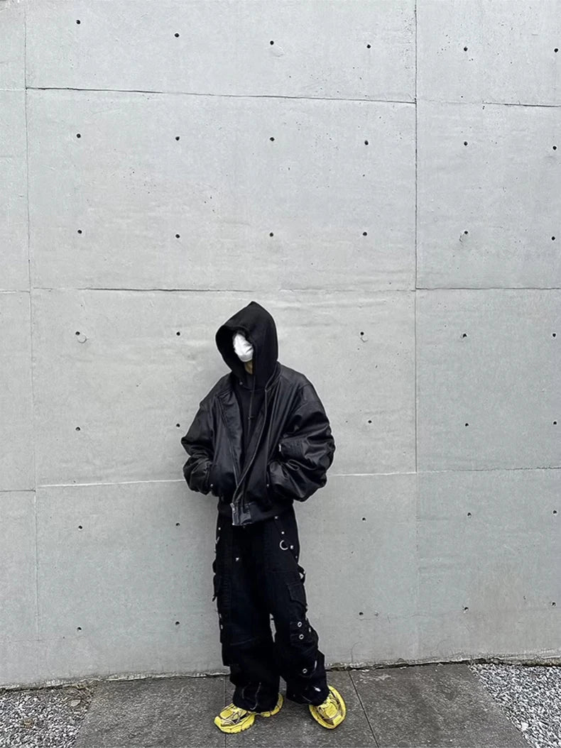 Mauroicardi Autumn Winter Oversized Cool Black Thickened Warm Pu Leather Bomber Jacket