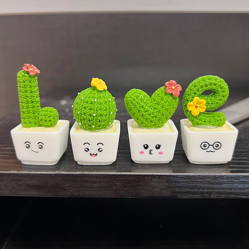 4Pcs/set Resin Succulent Cactus Mini Green Plant Bonsai Small Tree Pot