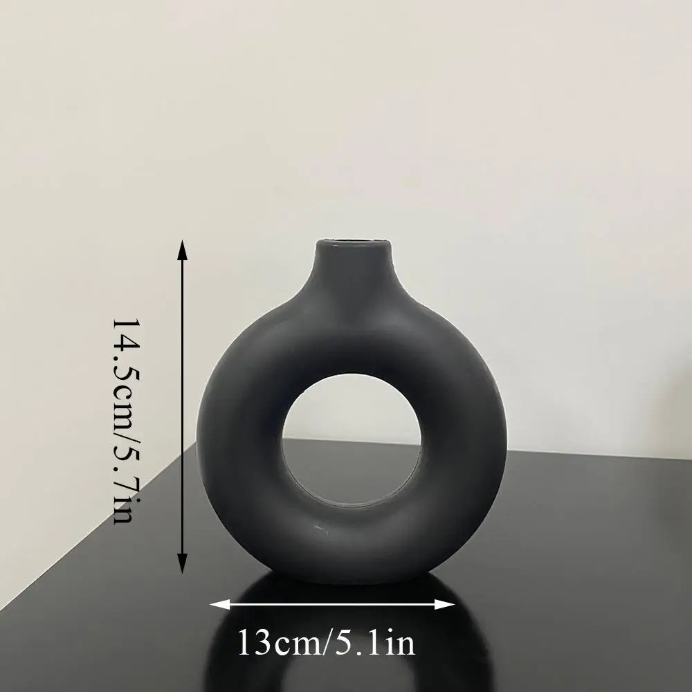 Donut Shape Flower Vase Oval Hollow Black Vases Fashion Home Living Room