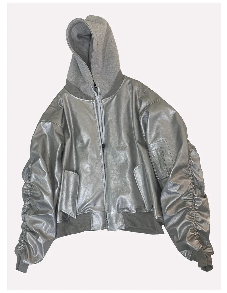 Mauroicardi Autumn Winter Oversized Cool Black Thickened Warm Pu Leather Bomber Jacket