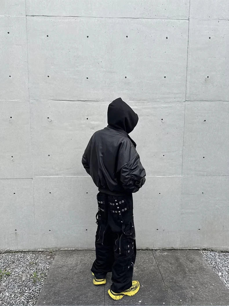 Mauroicardi Autumn Winter Oversized Cool Black Thickened Warm Pu Leather Bomber Jacket