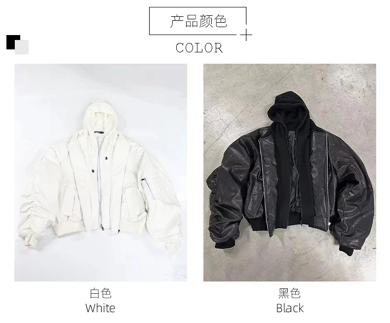 Mauroicardi Autumn Winter Oversized Cool Black Thickened Warm Pu Leather Bomber Jacket