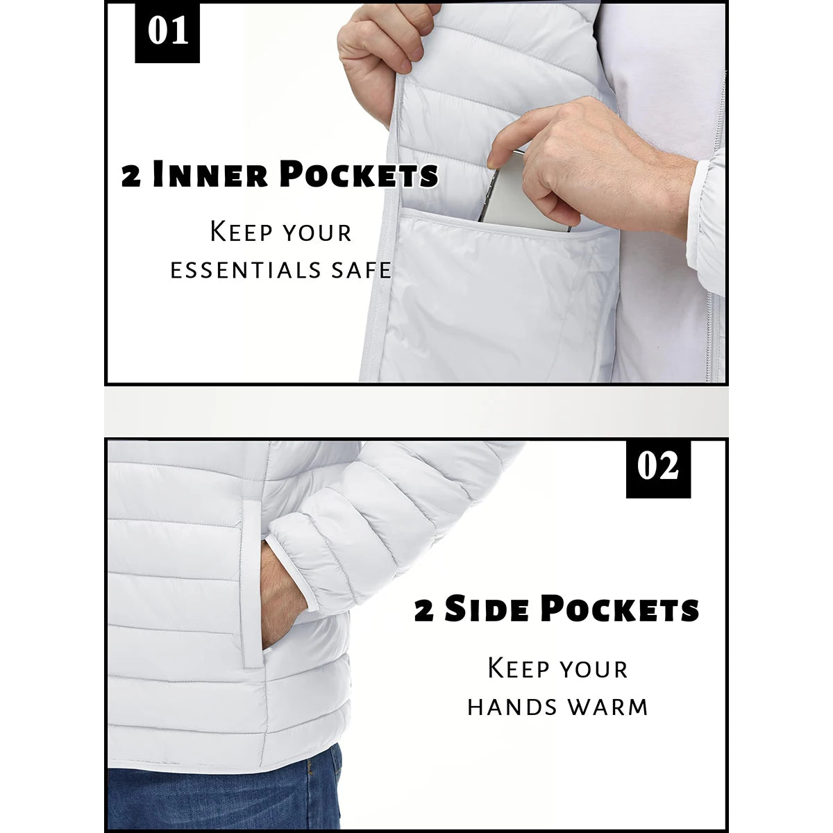 TACVASEN Men's Lightweight Puffer Jacket Stand Collar Full Zip Up Warmth Waterproof Jackets