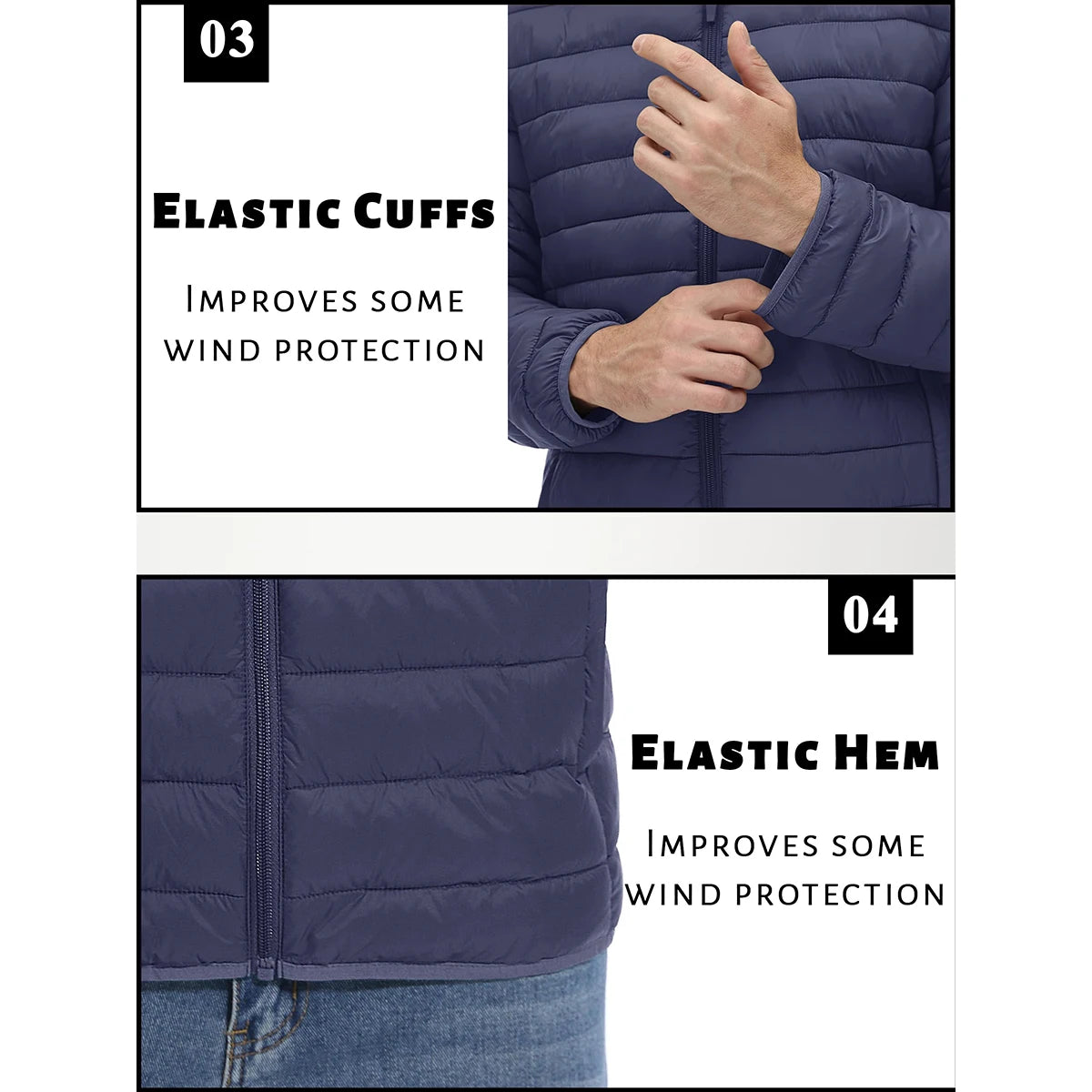 TACVASEN Men's Lightweight Puffer Jacket Stand Collar Full Zip Up Warmth Waterproof Jackets