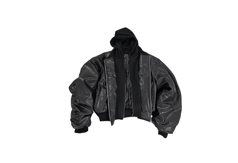 Mauroicardi Autumn Winter Oversized Cool Black Thickened Warm Pu Leather Bomber Jacket