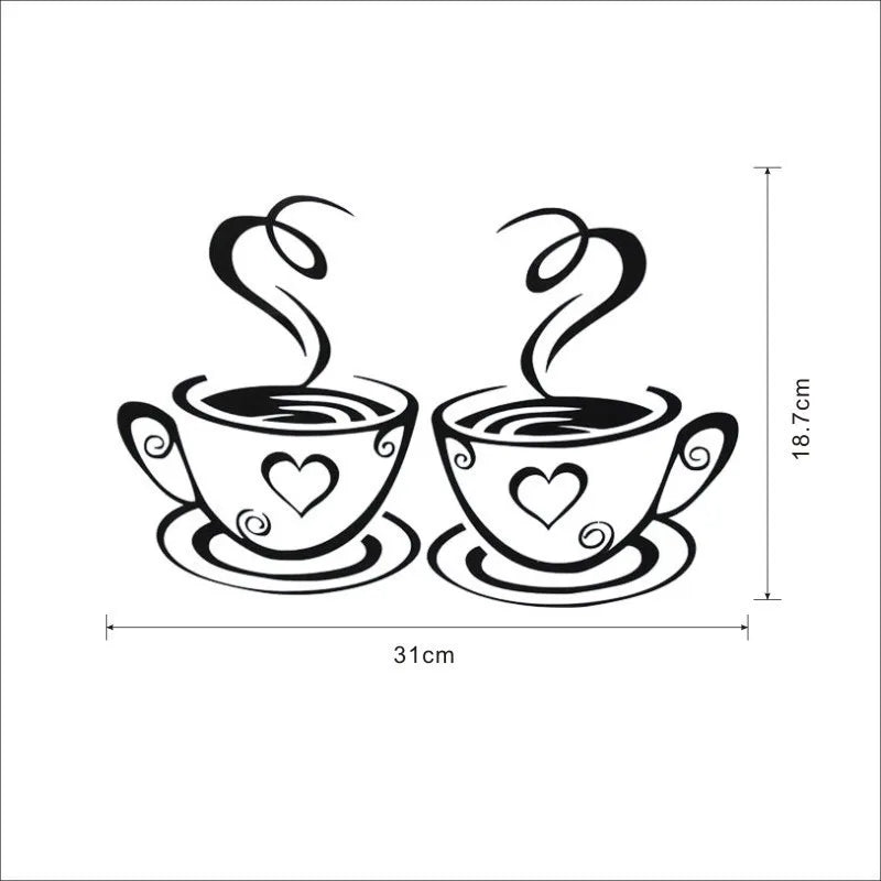 Coffee Cup Pattern Wall Stickers DIY Cafe Restaurant Living Room