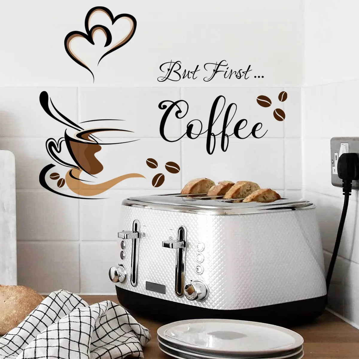 Coffee Cup Pattern Wall Stickers DIY Cafe Restaurant Living Room